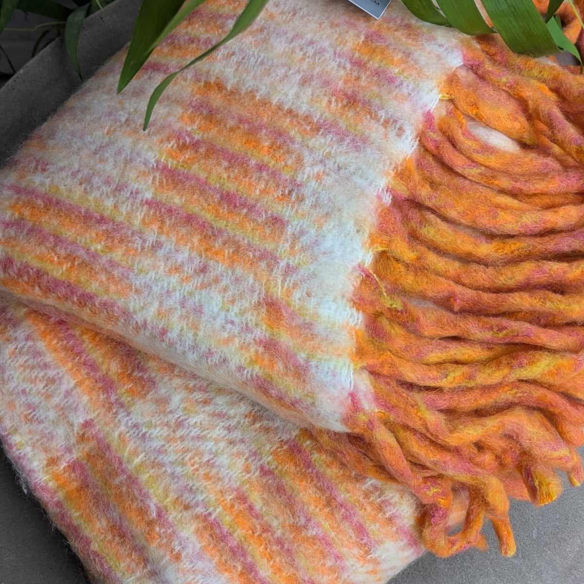 Plaid - Uld Mix - Orange / Pudderrosa ternet