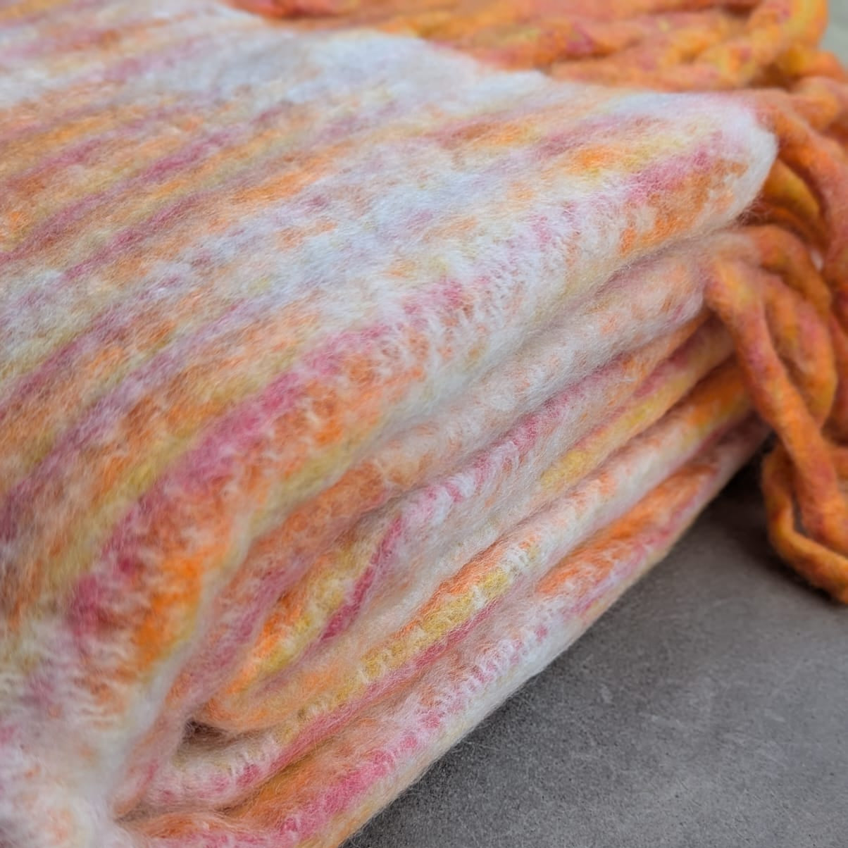 Plaid - Uld Mix - Orange / Pudderrosa ternet