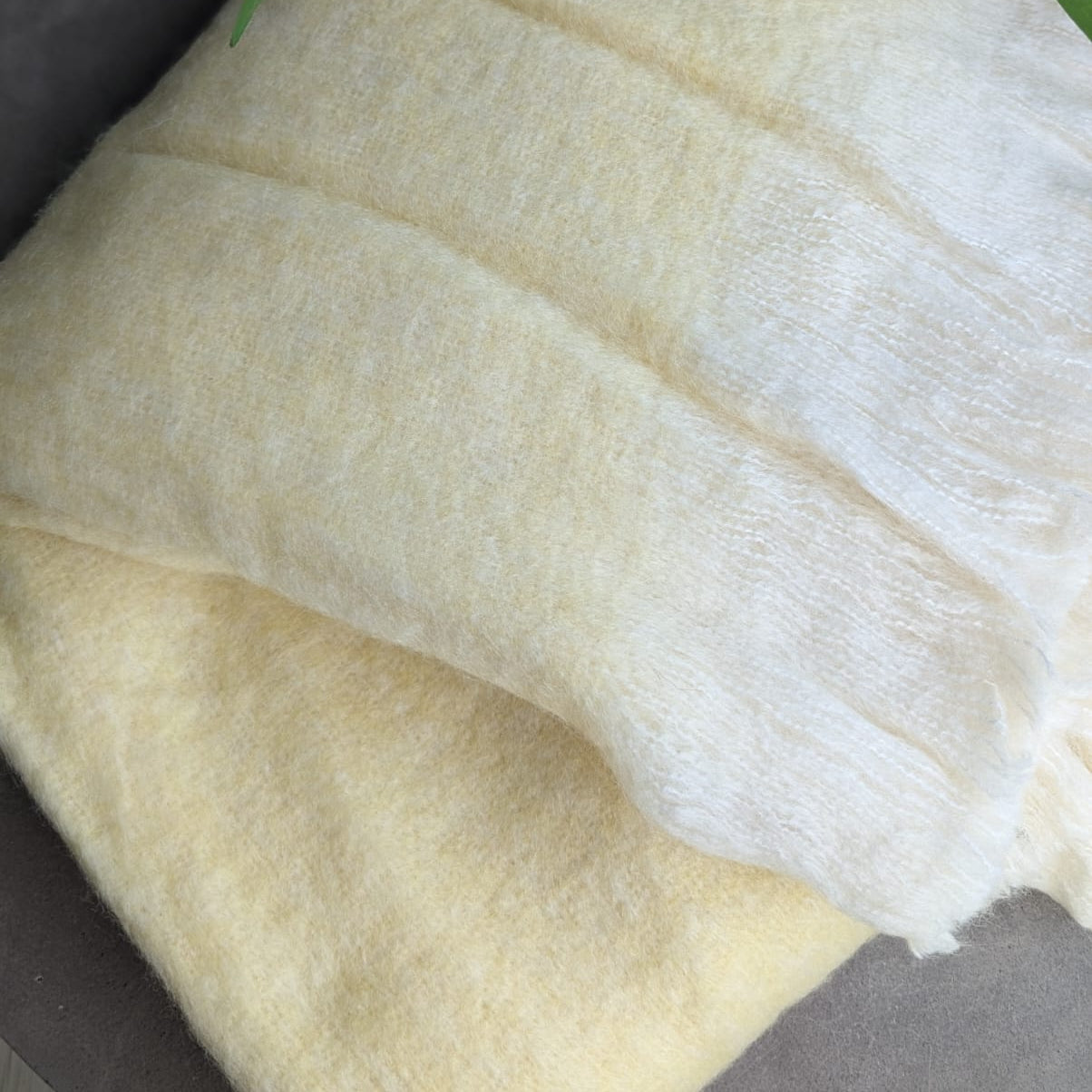 Plaid - Uld Mix - Pastelgul med Råhvid