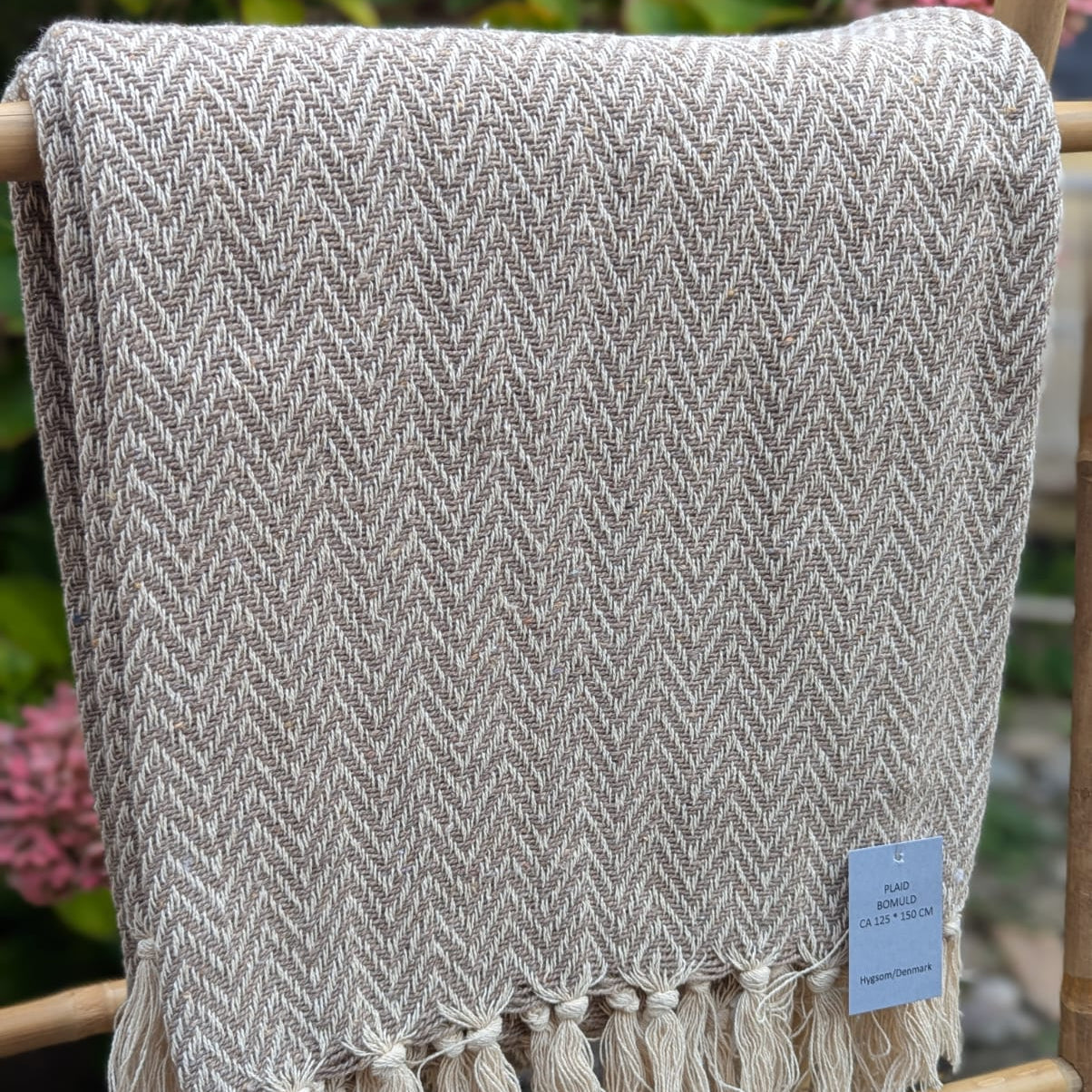 Plaid - Beige m. Mønster - 170 x 130 cm