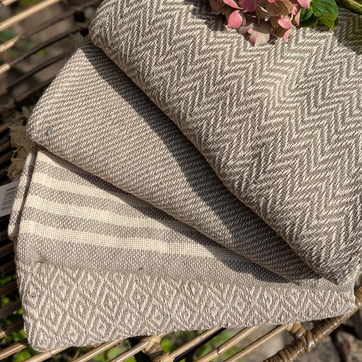 Plaid - Beige m. Mønster - 170 x 130 cm