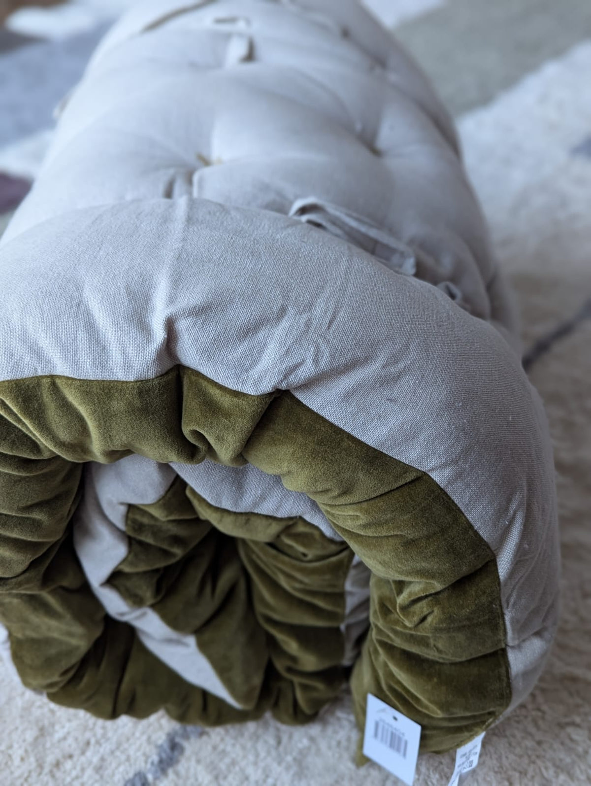 Madras Olivengrøn Bomuld/Velour - 180 x 65 cm