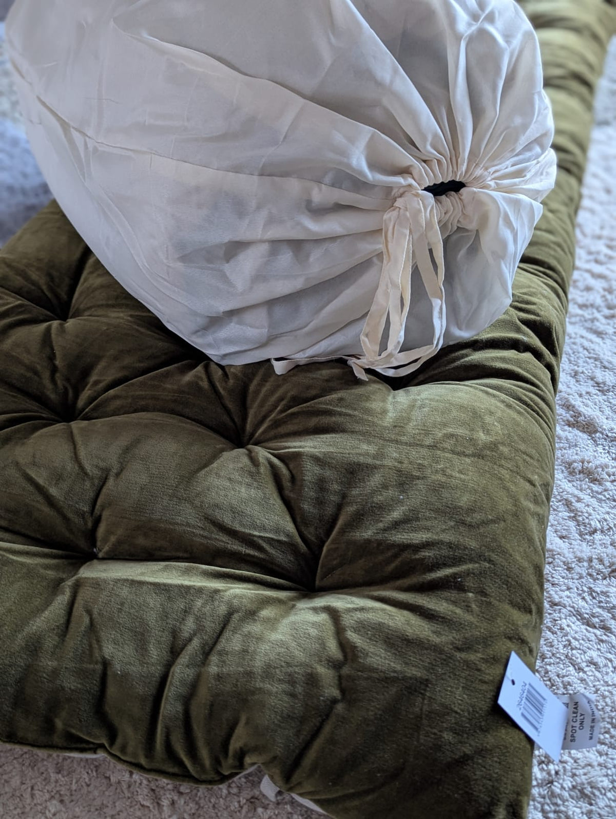 Madras Olivengrøn Bomuld/Velour - 180 x 65 cm