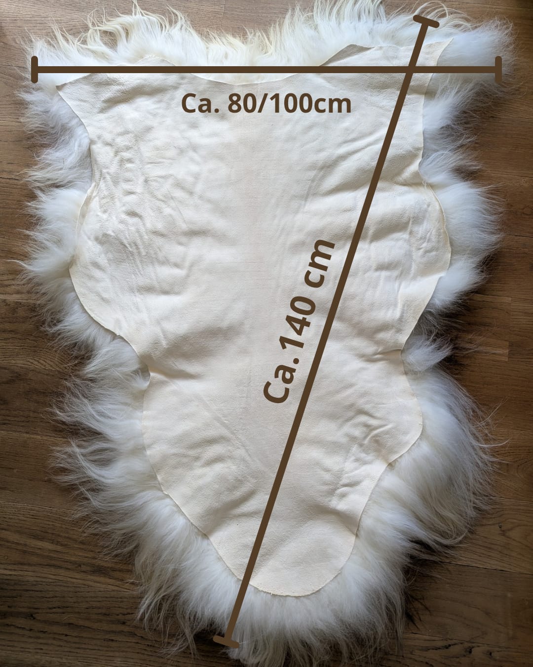 Langhåret Lammeskind - Hvid m. Brune Spidser - 130 cm (L)
