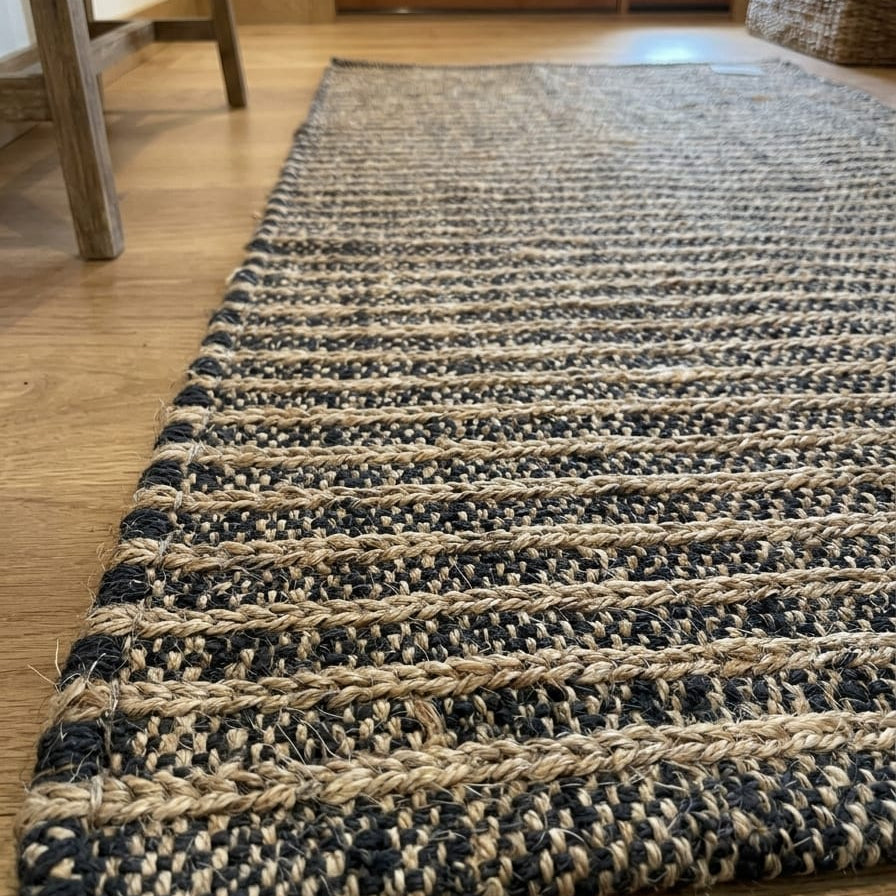 Gulvtæppe i Jute - Sorte Striber -  60 x 90 cm