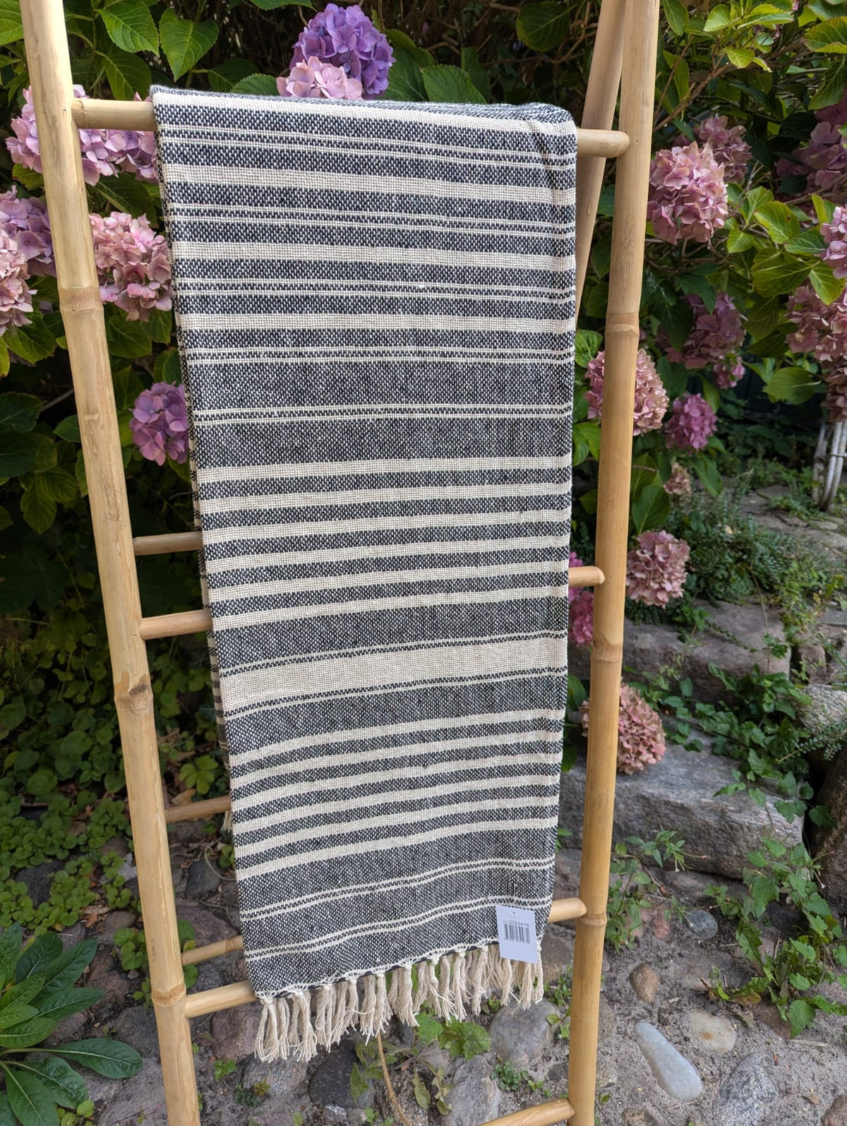 Plaid - Sort m. Mønster - 130 x 170 cm