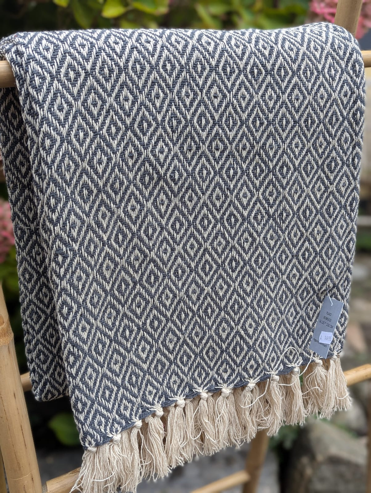 Plaid - Mørk Blå m. Mønster -  130 x 170 cm