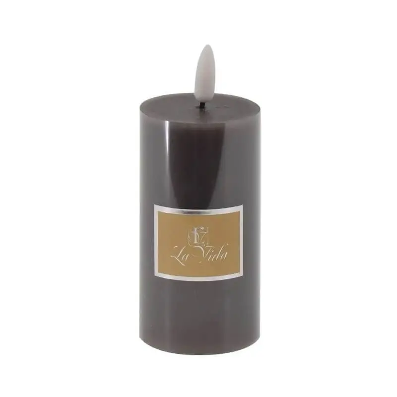 La Vida - LED bloklys m. statisk flamme- taupe - H 10 cm x Ø 5 cm