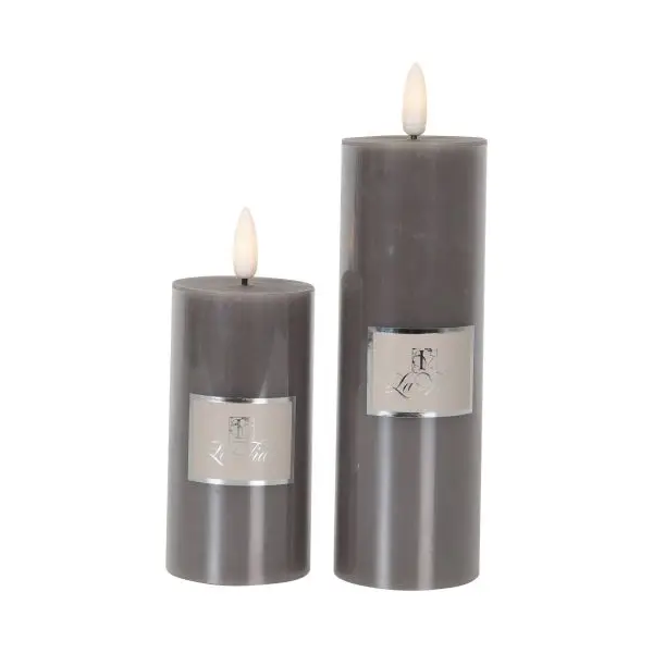 La Vida - LED bloklys m. statisk flamme- taupe - H 15 x Ø 5cm