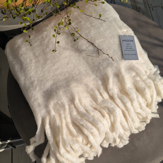 plaid - tæppe - uld - cremefarvet