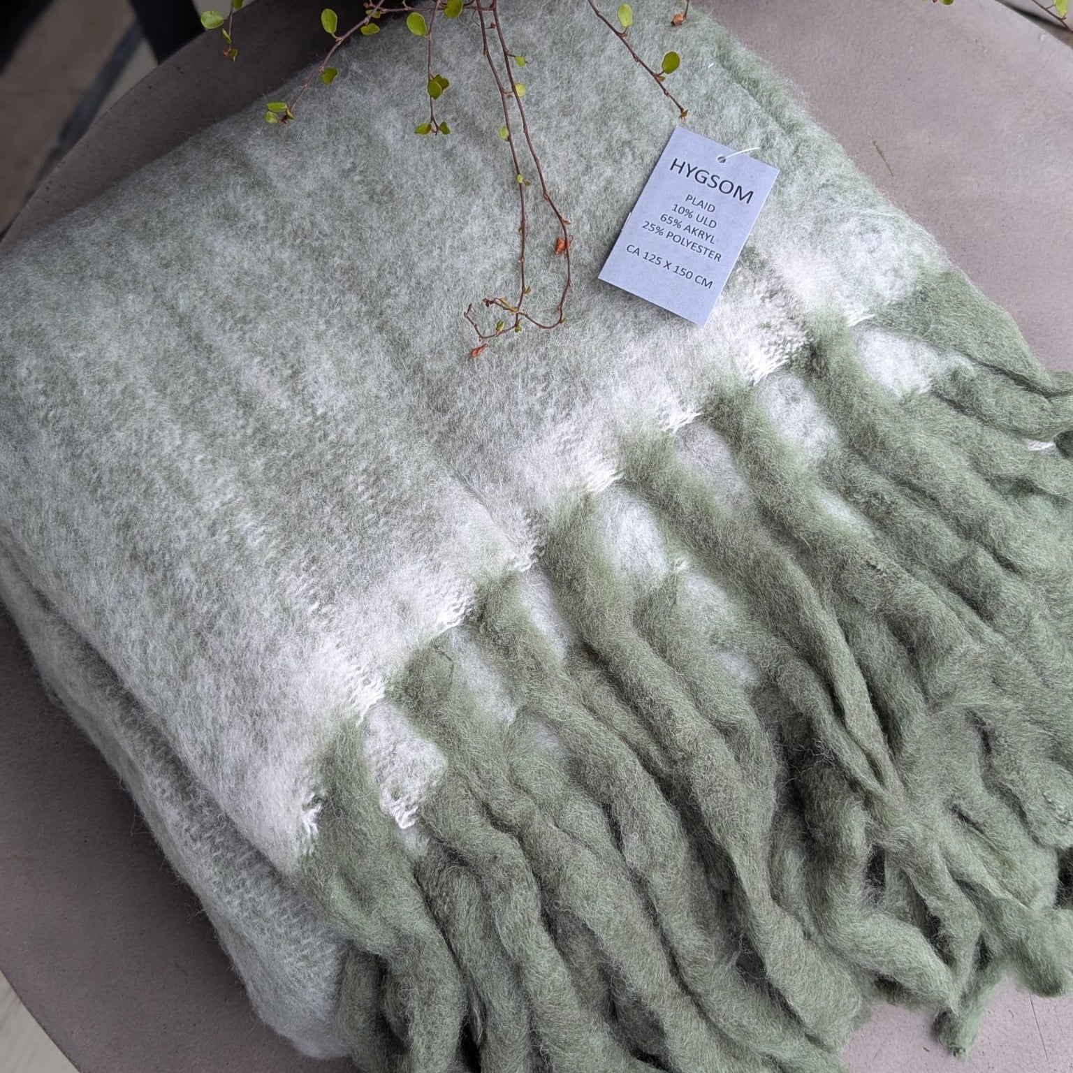 plaid - tæppe - uld - grøn/hvid