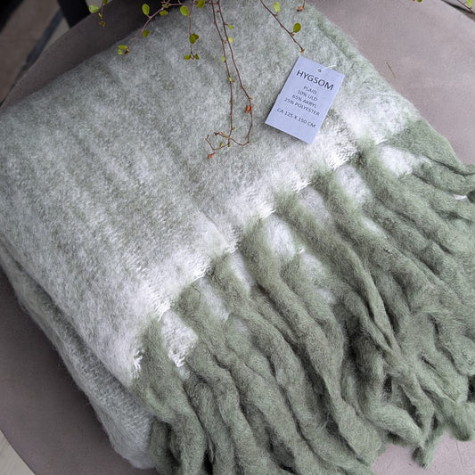 plaid - tæppe - uld - grøn/hvid