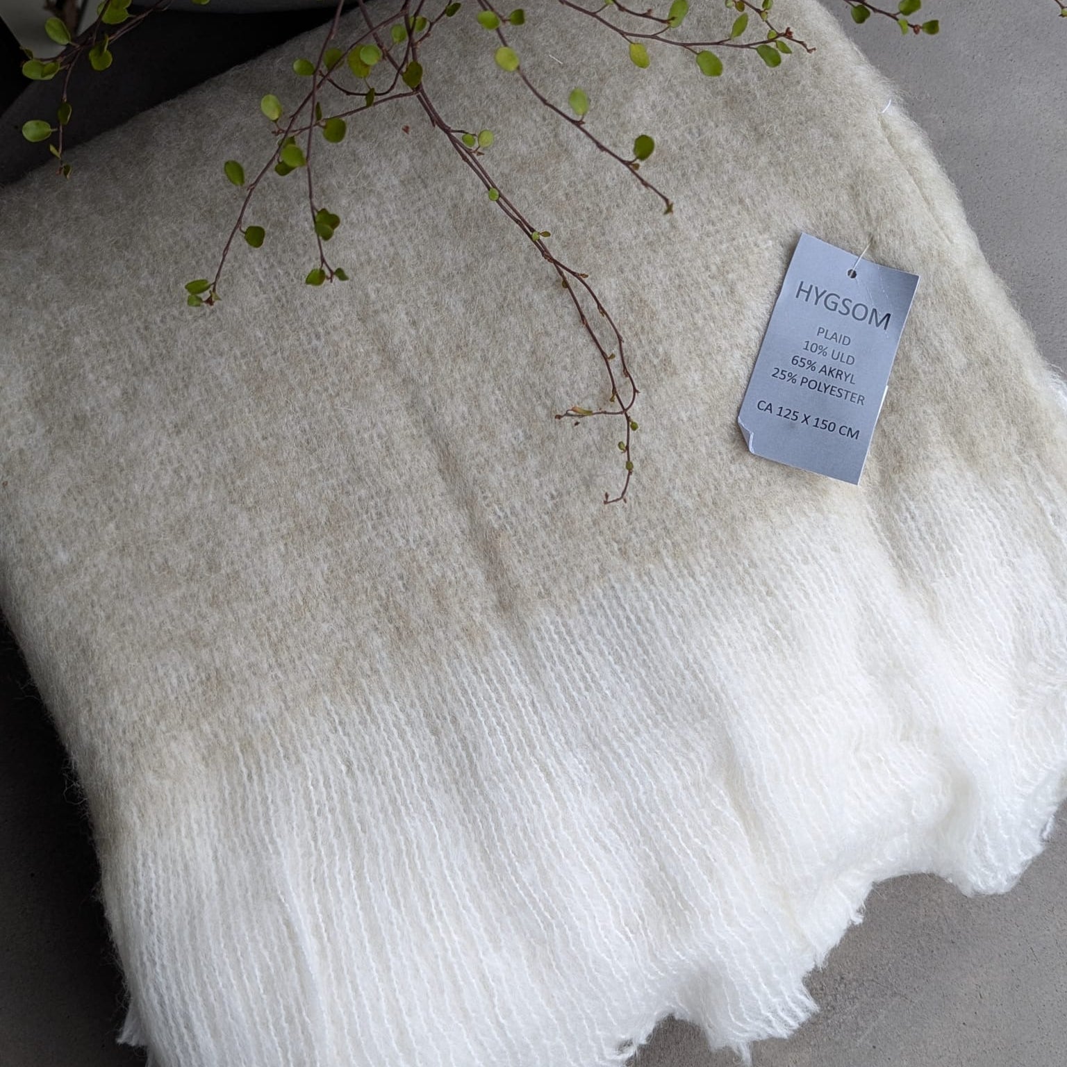  plaid - uld m- grå/brun med  hvide frynser