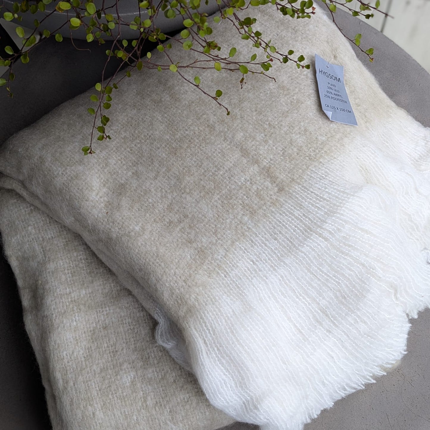  plaid - uld m- grå/brun med  hvide frynser_2