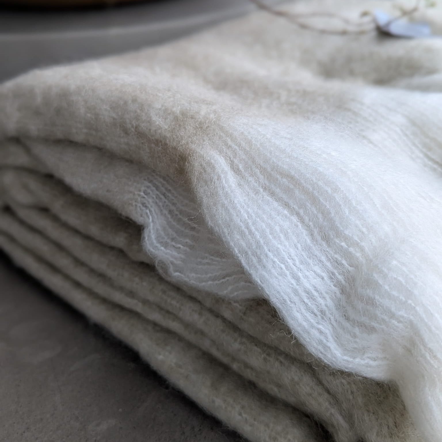  plaid - uld m- grå/brun med  hvide frynser_3