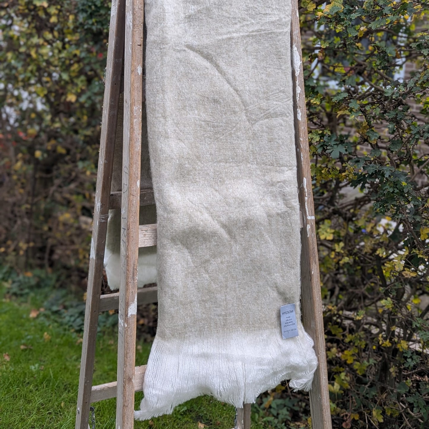  plaid - uld m- grå/brun med  hvide frynser_4