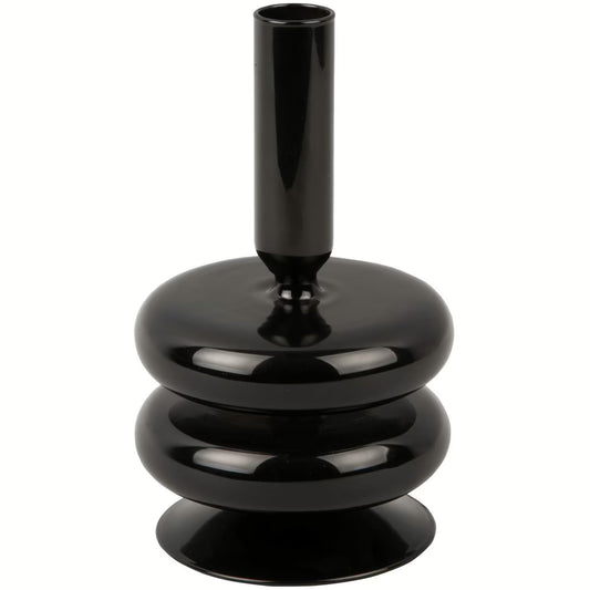 Lysestage - sort glas - H 17 cm, D 10 cm
