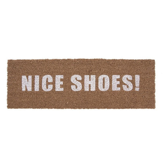 Dørmåtte - brun og hvid - "Nice Shoes!"