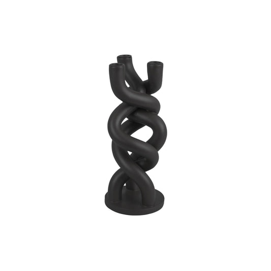 Snoet lysestage - sort keramik -  H 31 cm D 13 cm